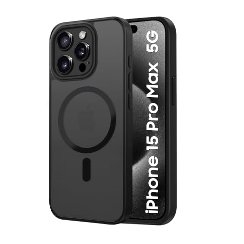 Image of CEDO Magnetic Cover for iPhone 15 Pro Max | Compatible with MagSafe Wireless Charging | Matte Black Case Designed with Magnetic Lock Shockproof Edge Protection Backcover (Translucent Black)
