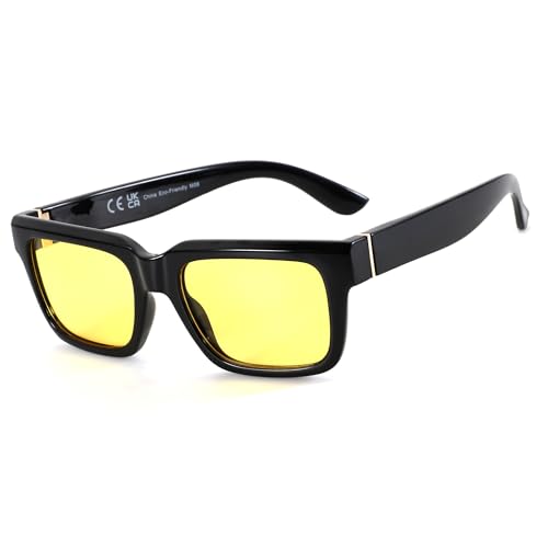 ZENOTTIC Night Vision Glasses for Men: Fashion Rectangle Yellow Lens with Anti Glare UV400 Protection for Driving Cycling Motorcycle