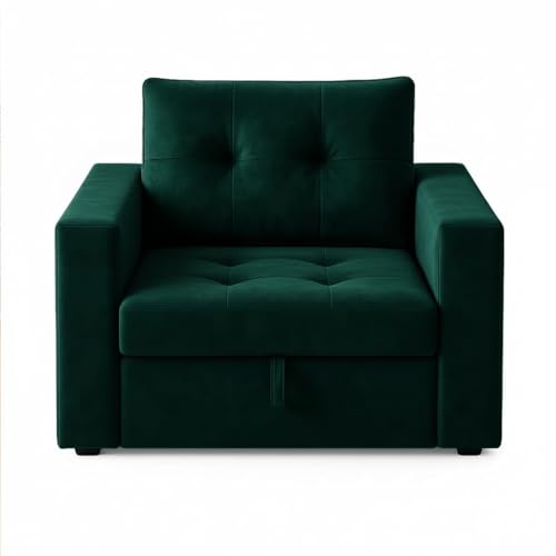 Image of FURNY Tressa 1 Seater Fabric Pull-Out Sofa Cum Bed (Greenish Teal) - Premium Velvet Finish - Durable Comfort Sofa Bed - Ideal for Living Room