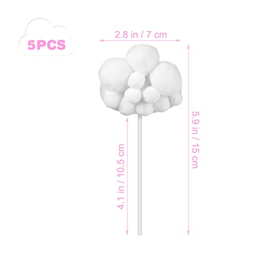 Pretyzoom 5Pcs White Cloud Cupcake Toppers 3D Cotton Cloud Cupcake Toppers Kids Birthday Party Decor Appetizer Picks #TOP4