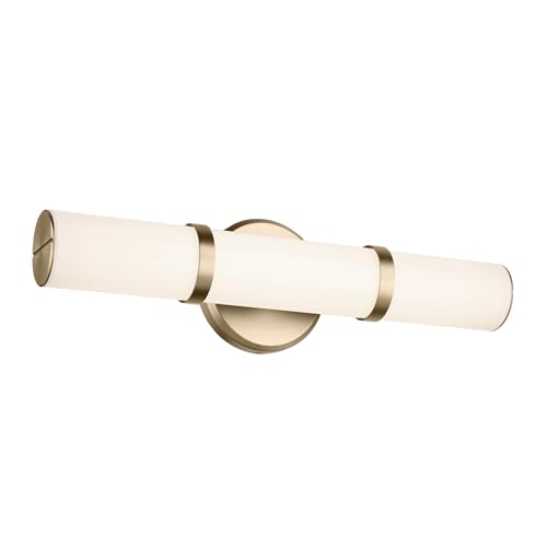 Image of Kichler Rosh 18 in LED Bathroom Vanity Light Fixture with White Glass in Champagne Bronze, Modern Minimalist Bath Bar for Mirror, Dimmable (18 in W x 5 in H), 55187CPZLED