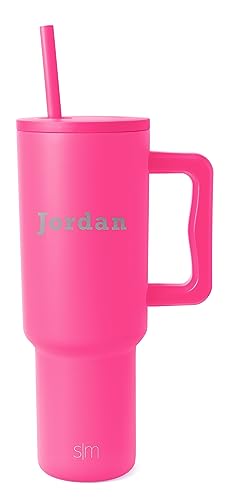 Simple Modern Personalized 40 oz Tumbler with Handle and Straw Lid Custom Laser Engraved Gifts for Women Men Cupholder Friendly Insulated Stainless Steel Water Bottle Trek Collection | Raspberry Vibes