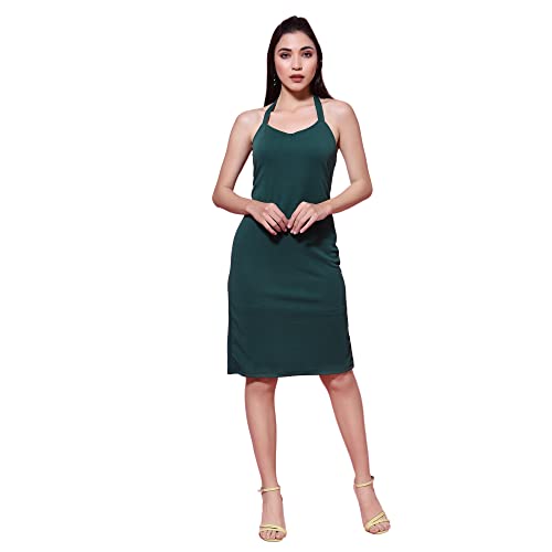 Image of OOMPH! Women Mini /Short Bodycon Dress in Lycra Blend Fabric with Halter Neck and No Sleeves