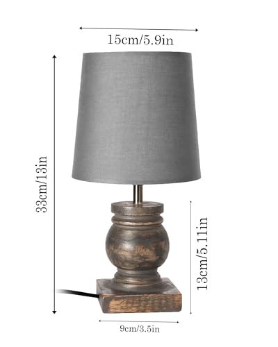 Image of Homesake Small Table Lamp for Bedroom Living Room Simple Retro Grey Distress Wood Grain Farmhouse Bedside Lamps Suitable for Nightstand, Desk Light, Gift, Trophy, (Gray Drum Shade)