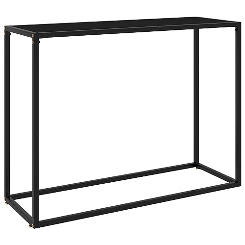 Consola de cristal templado negro de 100x35x75 cm con cajón y 2 estantes estilo vintage para pasillo