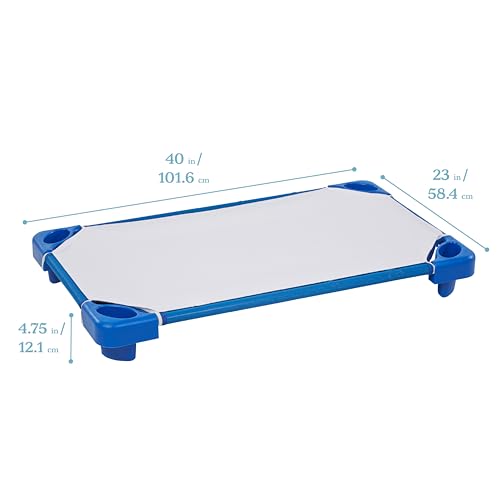 ECR4Kids Stackable Kiddie Cot with Sheet, Ready-to-Assemble, Toddler Size, Classroom Furniture, Blue, 6-Pack