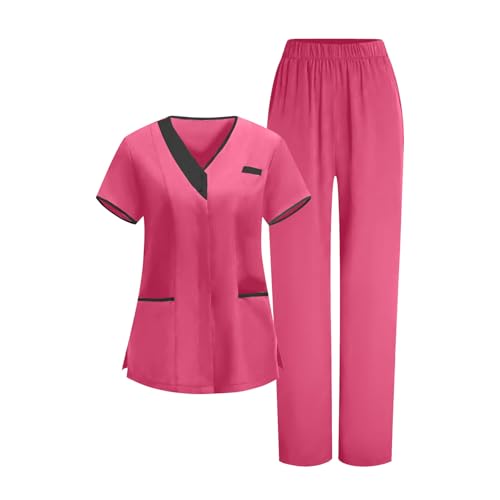 Image of 2026 Scrub for Cleaning Jobs Uniform, Multi Pockets Scrubs for Women Sets, V-Neck Top & Straight Leg Pants Scrubs Set