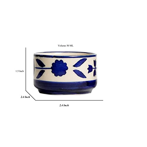Image of Handpainted Floral Studio Pottery Ceramic Chutney Round Bowl /Pickle Bowl /Sauce Bowl /Dip Bowl /Small Katori Set (40 ML, Small, Set of 6, Blue and Blackand Off White)