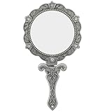 Veemoon Miroir de Poche Pliable Vintage Poignée en Métal Effet Argenté Ancien Miroir à Main pour Maquillage et Bricolage Accessoire Portable Voyage et Beauté pour Femmes