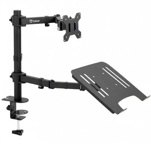 Image of Tukzer Monitor & Laptop Desk Arm Stand, Basic Pole Mount for 13-32 Inch Computer Screen Monitors for Dell, LG, Samsung,HP,Lenovo,Acer,ASUS, Tilt Adjustable,Tray for Laptops,Notebooks Upto 17 inch, Tablet