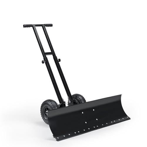 ONECHOI Snow Shovel with Wheels, 39X10inch Angled Steel Blade，Heavy-Duty Snow Shovel Pusher and Plow with Height Adjustable Handle for Driveway and Efficient Snow Removal