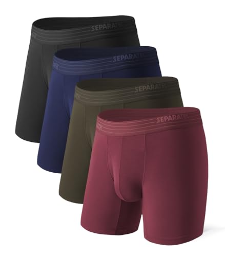 Separatec Breathable Mens Underwear with Separate Pouch Moisture Wicking Soft Anti Chafing Boxer Briefs for Men 4 Pack