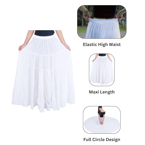 Lannaclothesdesign Women's Cotton Long Ruffle Full Circle Long Skirts Maxi Skirt