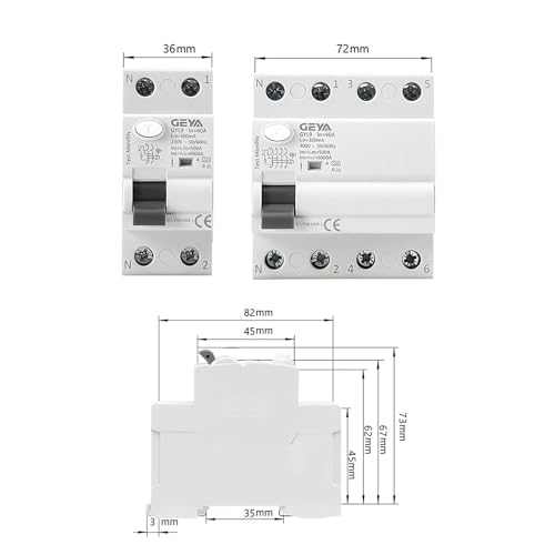 GEYA Elektromagnetischer Fehlerstromschutzschalter Typ A ELCB RCD RCCB (2P-40A-100mA)