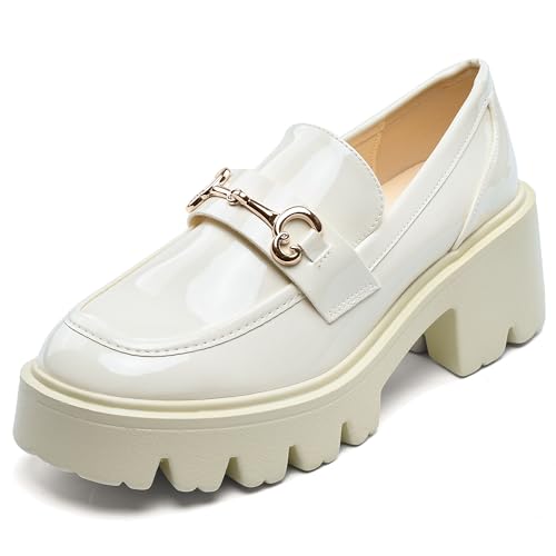 Image of Black Platform Loafers for Women - Women's Slip-On Leather Loafers, Chunky Comfort Shoes for Work & Dressy Occasions