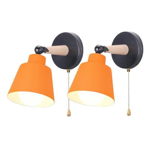 iDEGU Lot de 2 Appliques Murales Rétro Vintage E27 Luminaire Plafonnier Industriel en Bois et Métal Réglable Lampe Murale Interieur avec Interrupteur...