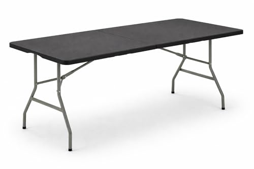 DUPI Mesa Plegable Portátil Maleta para Camping y Eventos | Fácil Transporte y Almacenamiento | Resina Fácil de Limpiar | Bloqueo de Seguridad y Asa | (Negro, 180 cm)
