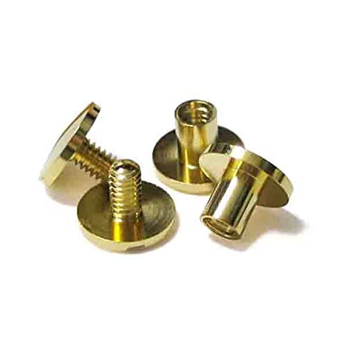 片ネジ式 ビス ネジビス 4×5mm 頭9mm 真鍮 本金メッキ ゴールド 2セット (凹 本体、凸 ネジ 各2) 入り