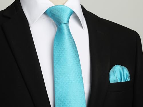 Image of HISDERN Ties for Men Solid Houndstooth Neckties Handkerchief Formal Business Tie & Pocket Square Set Wedding Party