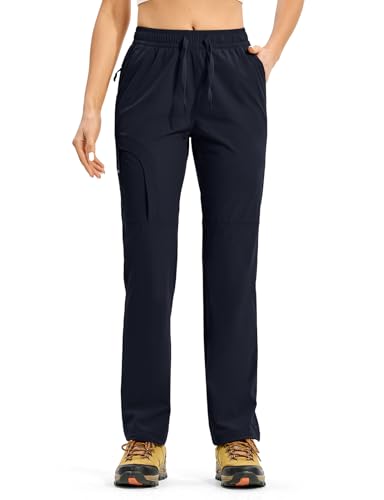 Rdruko Women's Hiking Pants Lightweight Quick Dry Water Resistant Cargo Outdoor Travel Pants Elastic Waist, Navy, 3XL — view 6