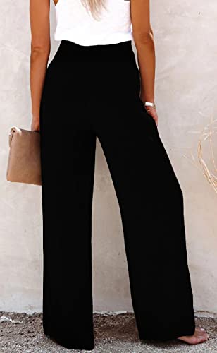 CHARTOU Women's Summer Smocked Waist Solid Loose Fit Wide-Leg Cotton Linen Palazzo Pants2