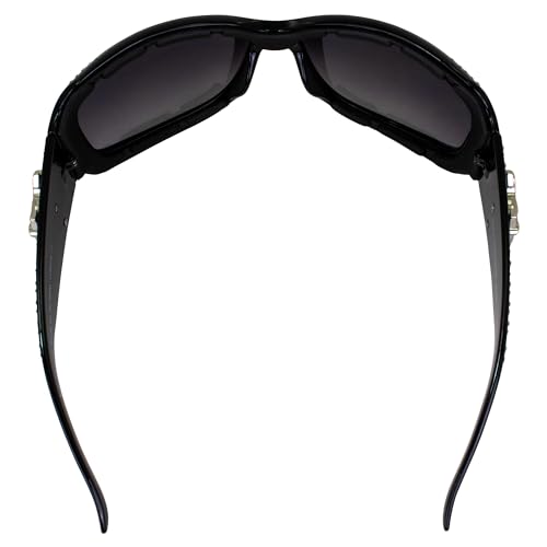 Rodeo Queen Bullheaded Motorcycle Horseshoe Sunglasses for Women Fashion Bling Foam-Padded Black Frame w/Rhinestones & Smoke Gradient Lenses4