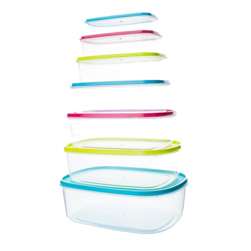 QILZO Pack de 7 Recipientes para comida 250ml 400ml 700ml 1000ml 1500ml 2000ml 2800ml Fiambreras de Alimentos, Recipientes de plástico, Sin BPA, Apto para Microondas, Lavavajillas, Congelador