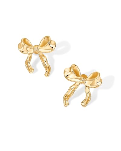 PAVOI 14K Gold Plated Cubic Zirconia Bow Stud Earrings for Women | Coquette Earring Pair3