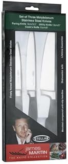Stellar James Martin Kitchen Knife Set Block Carbon Stainless Steel, Razor Sharp Blades, Anti-Slip Handles (Set of 3 Cook's Knives)