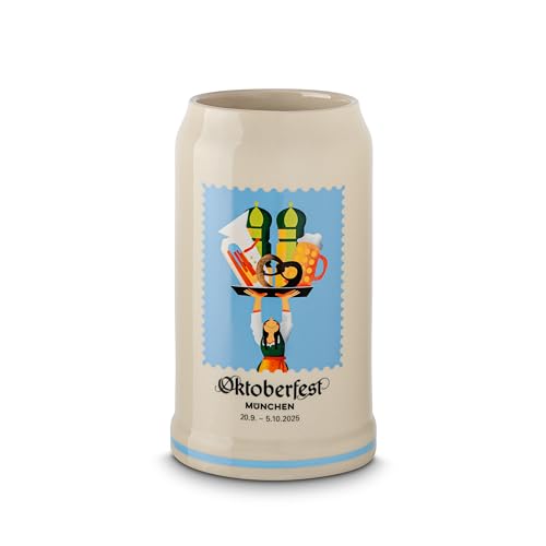 OKTOBERFEST Boccale da birra 2025 ufficiale Oktoberfest 2025 con una capacità di 1 litro in gres e multicolore OKTOBERFEST Boccale da birra 2025 ufficiale Oktoberfest 2025 con una capacità di 1 litro in gres e multicolore