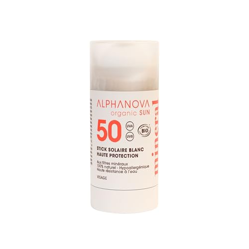 ALPHANOVA Stick solaire Visage SPF50+ Blanc - Surf & Sports - Naturel et BIO - Ecran minéral -15g