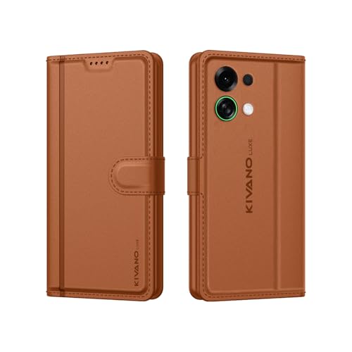 Image of KIVANO LUXE Compatible for Oppo K13 Turbo 5G Luxury Handmade Leather Magnetic Flip Folio Case | Card Holder & Kickstand | Slim Protective Cover | Unisex - Brown
