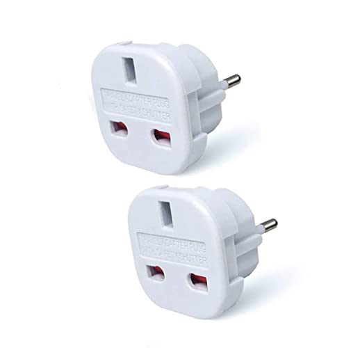 MOBIBAY Pack of 2 Travel Adaptor | UK to European Plug Adapter Converter (Euro Type C E F) 3 Pin to 2 Pin Type G EU Plugs for Europe Accessories Italy Cape Verde Poland Spain Turkey Greece Bulgaria