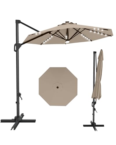 10FT Patio Umbrella Outdoor Large Cantilever w/Base Included Market Sun Shade Windproof Offset with 360-Degree Rotation