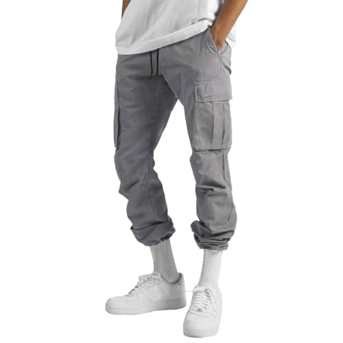 Cargo Pants for Men Street Leisure Sports Pants Foot Mouth Cap Rope Waist Lace Up Patchwork Ribbon Trousers Pockets2