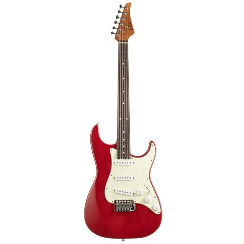 EART Electric Guitar SSS Single Coil Pickups,6 String Solid-Body,Right Handed-Rosewood Fingerboard-Red
