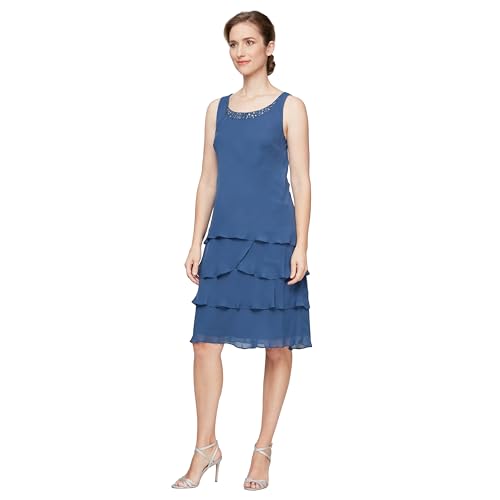 Image of S.L. Fashions Women's Mother of The Bride Tiered Jacket Dress with Shoulder Embellishment