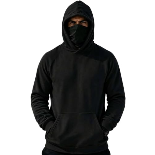 Mens Pullover Hoodie Face Cover Kangaroo Pocket Casual Outdoor Sweatshirt - image 1