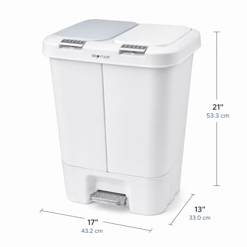 Image of Step N' Sort 2 x 5.5 Gallon, Dual Trash and Recycling Bin with Slow Close Lid, White, 40 Liter (SNS402-W)