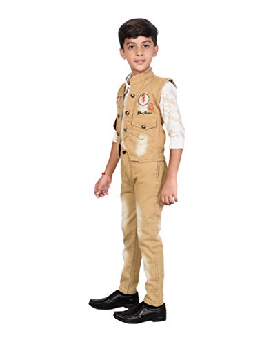 Image of AHHAAAA Kids Ethnic Cotton Blend Waistcoat Shirt and Denim Pant for boys 680S