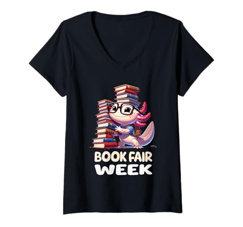 Mujer Libro de lectura divertido Axolotl Semana de la Feria del Libro Cita Bookish Camiseta Cuello V
