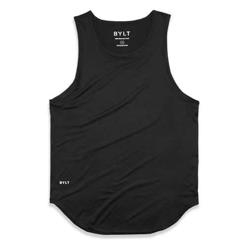 BYLT Performance Drop-Cut Men's Tank Shirt – Athletic Drop Cut Sleeveless Top – Moisture Wicking, Quick-Dry, Tapered Fit, Black, Medium