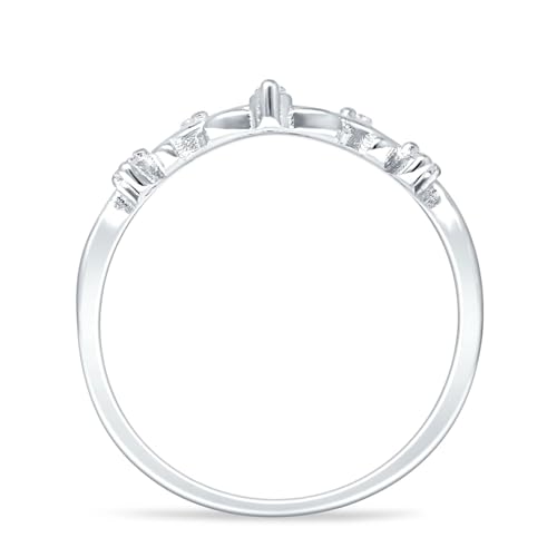 OMRANII Curved Contour Leaves Band Vine Stacking Nature Inspired Round Cubic Zirconia Wedding Band 925 Sterling Silver2