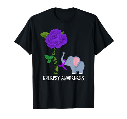 Epilepsy Awareness Flower Elephant Ribbon Faith Hope Love T-Shirt