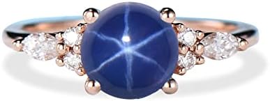 1.2ct Round Cut Linde Star Sapphire Engagement Ring Sterling Silver/Solid 10K/14K/18K Rose Gold 7mm Round Blue Star Wedding Ring Blue Gemstone Jewelry Handmade Proposal Promise Gift,with Gift Box