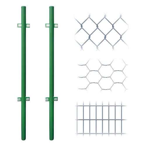 DOLEMODUO 4FT Heavy Duty Green Metal Garden Fence Posts (2-Pack) - for DIY Chicken Wire, Garden/Yard/Driveway/Farm Fence Stakes
