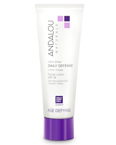 Best Natural Sunscreen Moisturizer - Top 5 Picks & Review 4 Andalou Naturals Age Defying Ultra Sheer Daily Defense Facial Lotion SPF 18 - Lightweight Sunscreen Moisturizer for Face - With Resveratrol CoQ10 - For All Skin Types - 2.7 oz