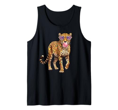 Cheetah Bubblegum Sunglasses Funny Animal Lovers Teen Girls Tank Top
