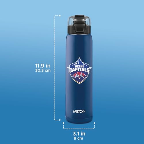 Image of Milton Sports Steel Edge 900 | DC Official Drinkware Partner I Limited Edition Delhi Capitals Water Bottle | PU Insulated Sipper with Twin Lid | Designed for Cricket Lovers I 600 ml | Blue