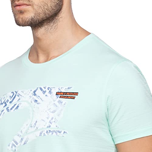 Image of Spykar Mens Cotton ICE Green Printed T-Shirt